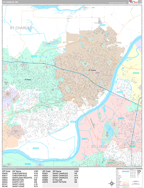 St. Charles City Wall Map Premium Style